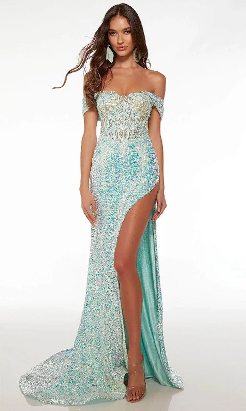 lace prom dressesAlyce Paris 61557 - Sequins Embellished Corset Bodice Prom Gown