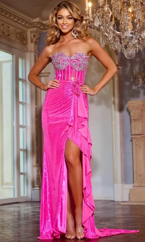 affordable prom dressesJovani D6031 - Beaded Applique Cascading Ruffle Prom Gown