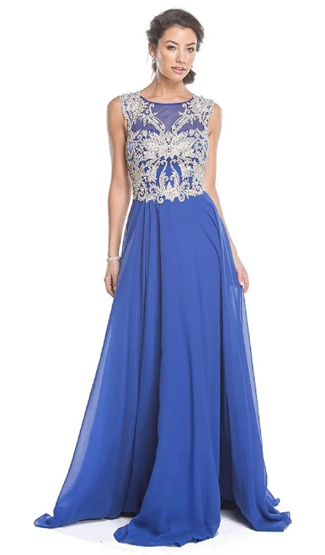 halter neck prom dressesTrevi Collection - Embellished Sheer Bateau A-line Prom Dress