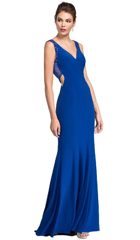 mid-length prom dressesTrevi Collection - Elegant V-neck Sheath Prom Dress