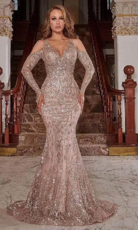 prom dresses for short girlsPortia and Scarlett - Long Sleeve Beaded Prom Gown PS22909 - 1 pc Rose Gold In Size 18 Available