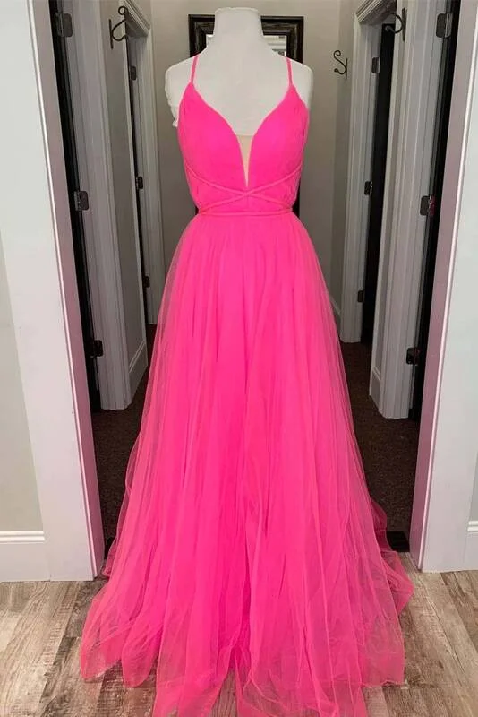 Formal Dress Rental ServicesA-line Hot Pink Long Formal Dress