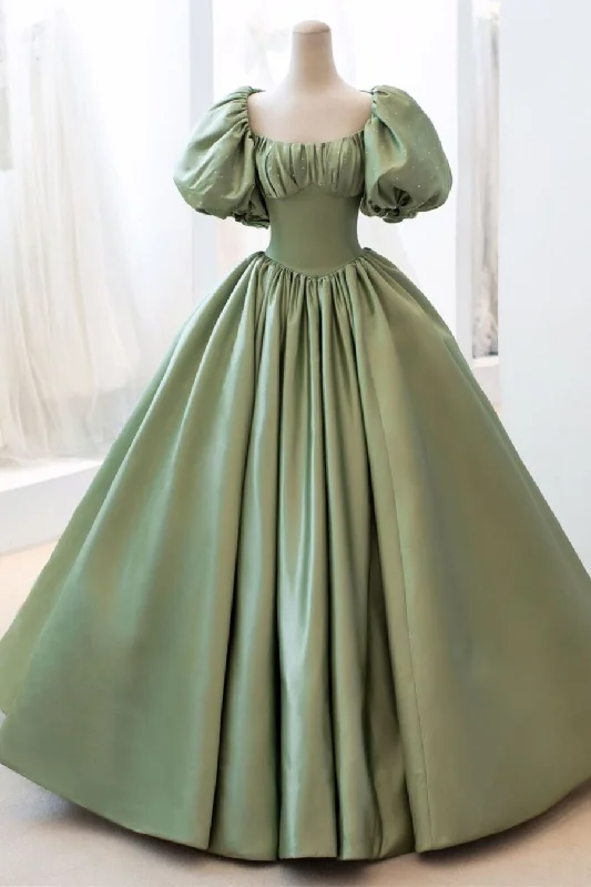 Formal Dress for Beach WeddingsSage Green Ball Gown with Short Bell Sleeves