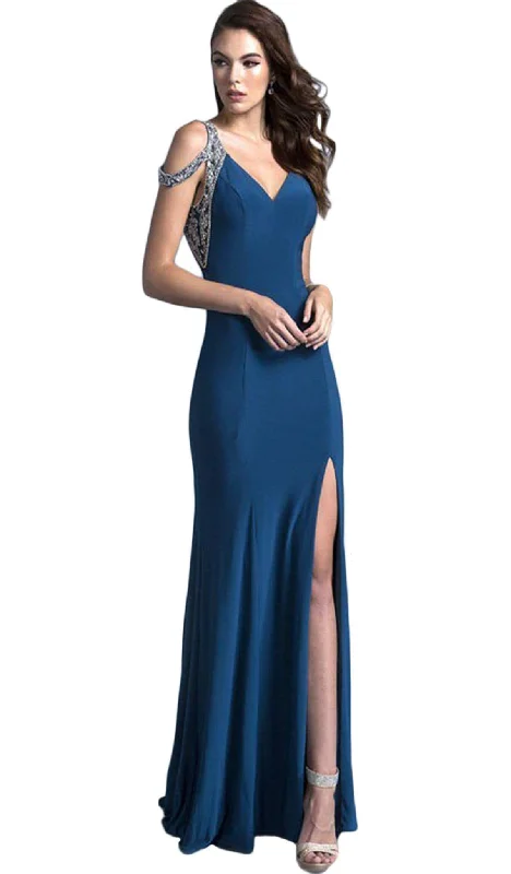 prom dresses for curve-hugging figuresTrevi Collection - Embellished V-neck Prom Fitted Gown