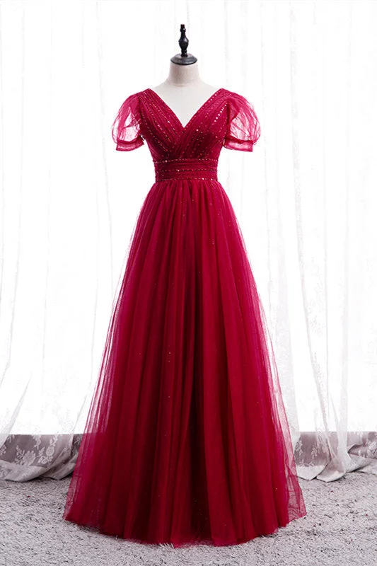 ELEGANT Formal Dress DesignsClassic Red V-Neck Beaded Long Formal Dress