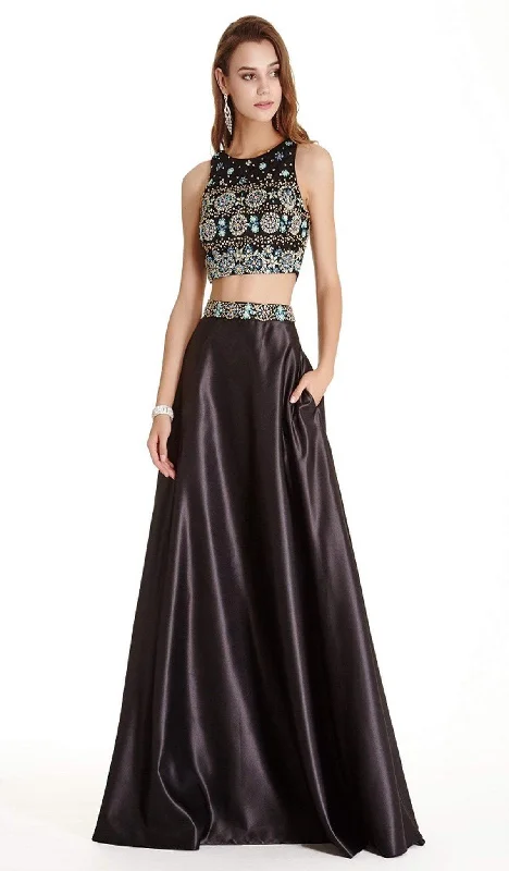 prom dresses for pear shapesTrevi Collection - Two Piece Bedazzled A-line Prom Dress