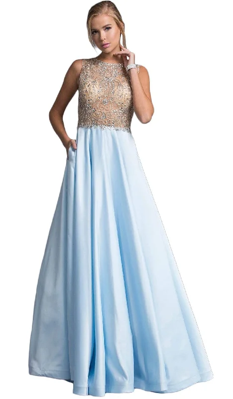 budget-friendly prom dressesTrevi Collection - Bedazzled Illusion Jewel A-line Prom Dress