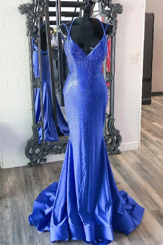 Formal Dress for Urban ThemesBeaded Royal Blue Mermaid Long Formal Dress