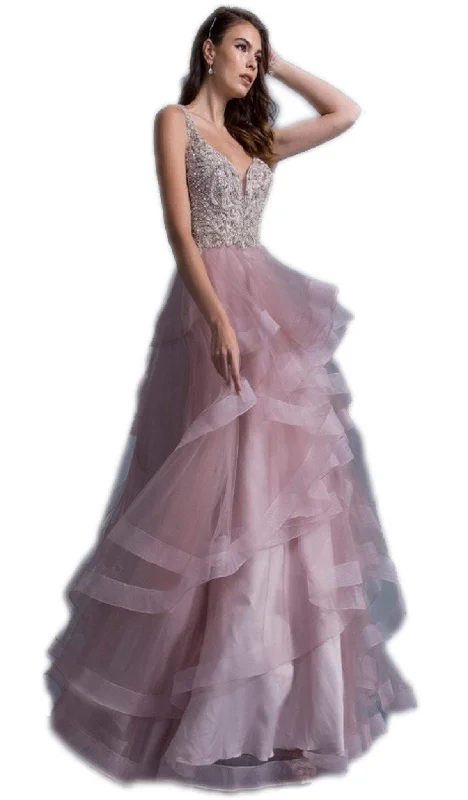 prom dress alterationsTrevi Collection - Bedazzled V-neck Ruffled A-line Simple Prom Dress