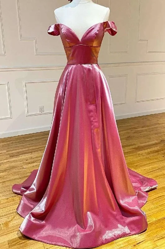 Formal Dress for New Year's EveOff the Shoulder Pink A-line Long Formal Dress