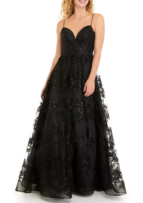 Formal Dress for Corporate Awards7- b darlin black glitter embroidered ball gown