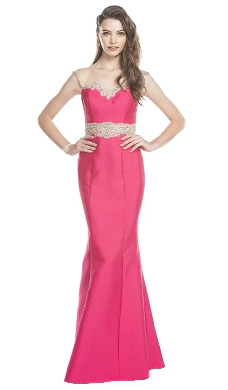 prom dresses with pocketsTrevi Collection - Embroidered Illusion Bateau Trumpet Prom Dress