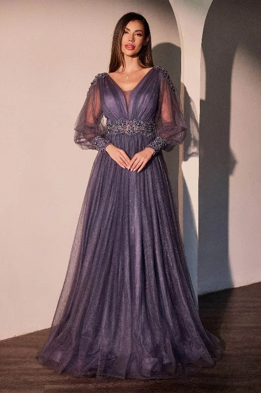 prom dress cleaningLadivine CD0938 - Sheer Long Sleeve Lace Applique Prom Gown