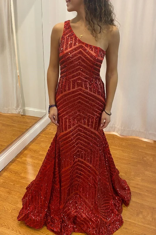 Formal Dress for Holiday PartiesRed Sequin Mermaid Long Formal Dress