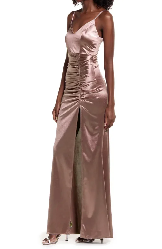 Formal Dress for Talent ShowsL - emerald sundae pink ruched satin gown