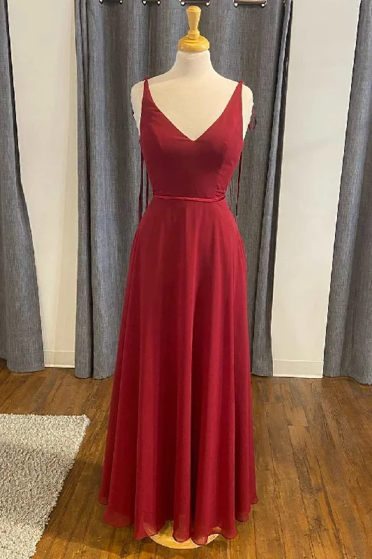 Classic Formal Dress StylesSimple Red Chiffon V-Neck A-Line Formal Dress