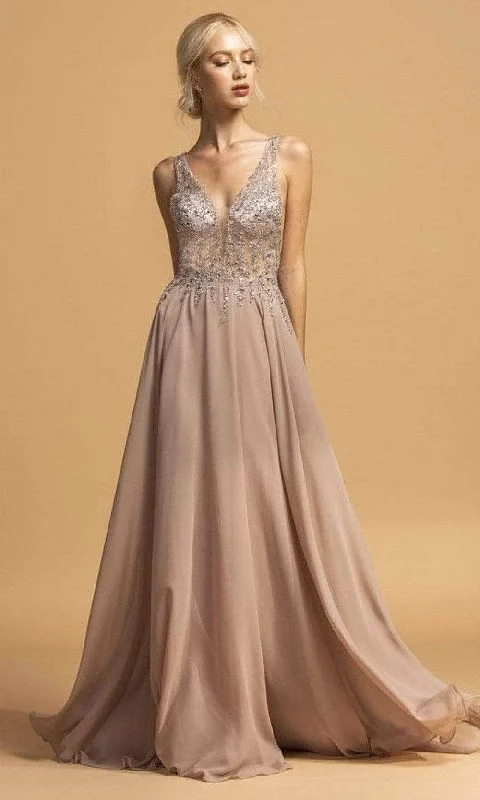 prom dresses with beaded accentsTrevi Collection - Crystal Ornate Chiffon Prom Dress L2207