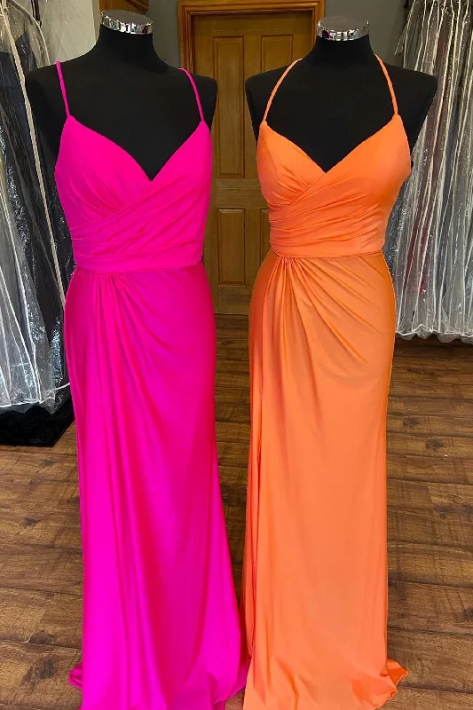 Formal Dress Shops in New YorkOrange Surplice Neck Backless Long Formal Dress