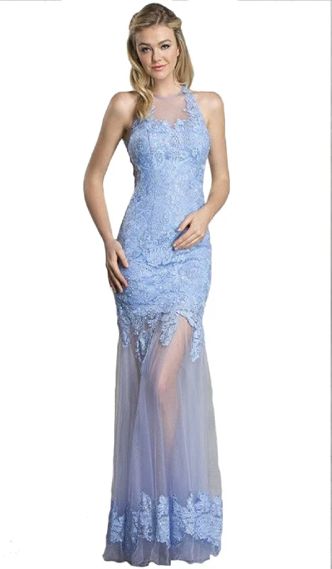 prom dresses for fallTrevi Collection - Illusion Applique Prom Dress L1432 - 1 pc Perry Blue In Size XS Available