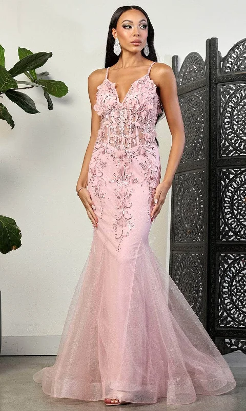 thigh-high slit prom dressesMay Queen RQ8030 - Embellished Mermaid Prom Gown