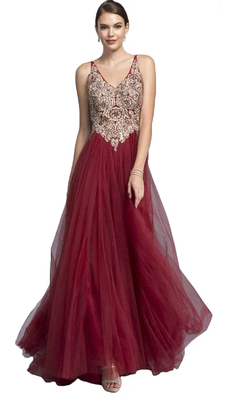 prom dresses for apple shapesTrevi Collection - Jeweled V-neckline A-line Prom Dress