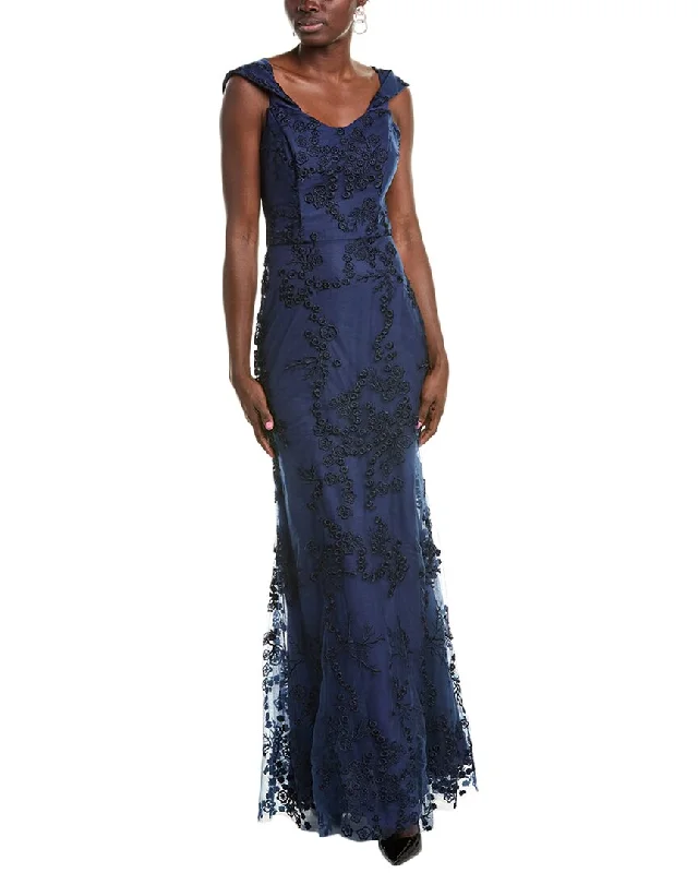 Formal Dress for Glamorous ThemesRene Ruiz Off-The-Shoulder Embroidered Tulle Gown