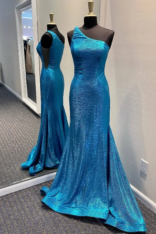 Formal Dress for Academic AwardsElegant Mermaid Blue One Shoulder Long Formal Dress