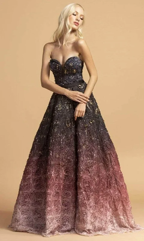 prom dresses with lace appliquésAspeed Design - Strapless Floral Prom Ballgown L2188