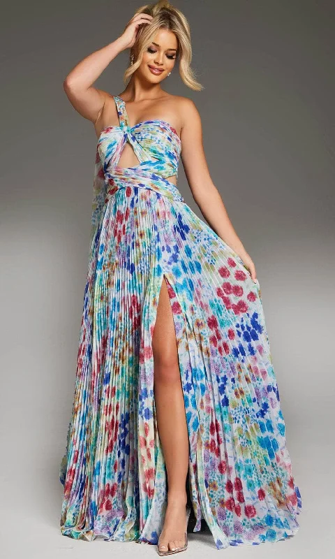 vintage prom dressesJovani 38689 - Floral Printed Cut-Outs Prom Gown