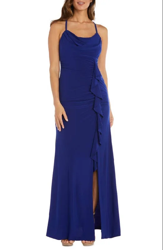 Formal Dress for Beach Themes9 - morgan & co blue cowl neck ruffle gown