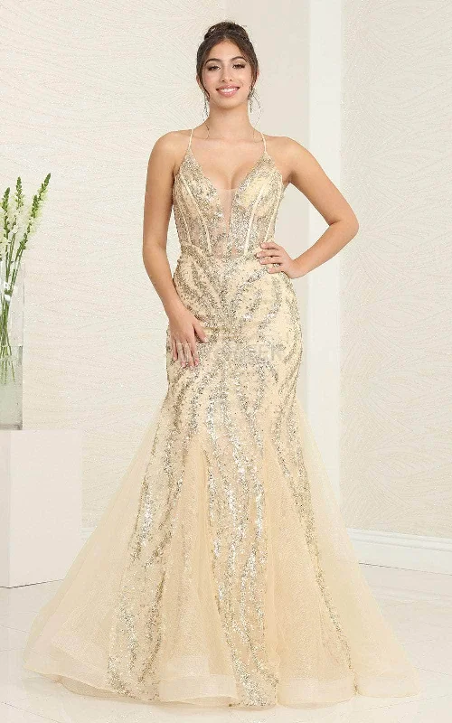 silk prom dressesMay Queen RQ8078 - Corset Bodice Glittered Prom Gown