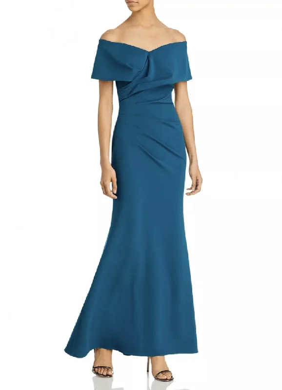 Formal Dress for Theater Openings2 - aqua formal teal off the shoulder asymmetrical ruched gown