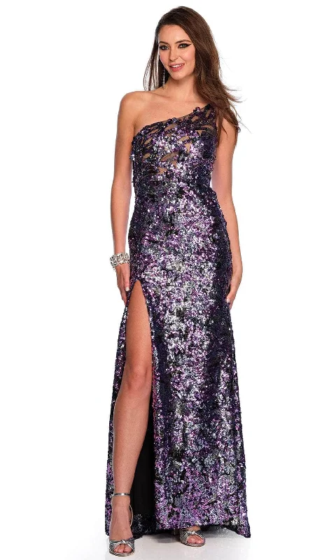 prom dresses with sequin detailingDave & Johnny 11499 - Sequin One-Sleeve Prom Gown