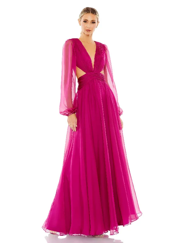 Formal Dress for Runway ShowsRuched Cut Out Puff Sleeve A Line Gown