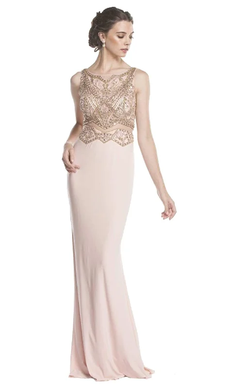 metallic prom dressesTrevi Collection - Mock Two Piece Illusion Bateau Prom Dress