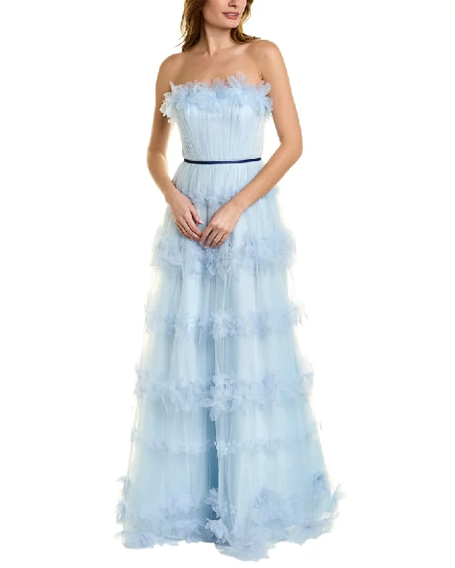 Formal Dress for PageantsMarchesa Notte 3D Floral Stripe Tulle Ballgown