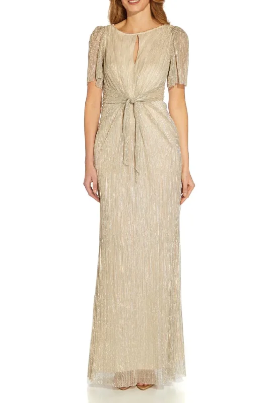 Formal Dress for Semi-Formal Events6 - adrianna papell champagne gathered metallic gown