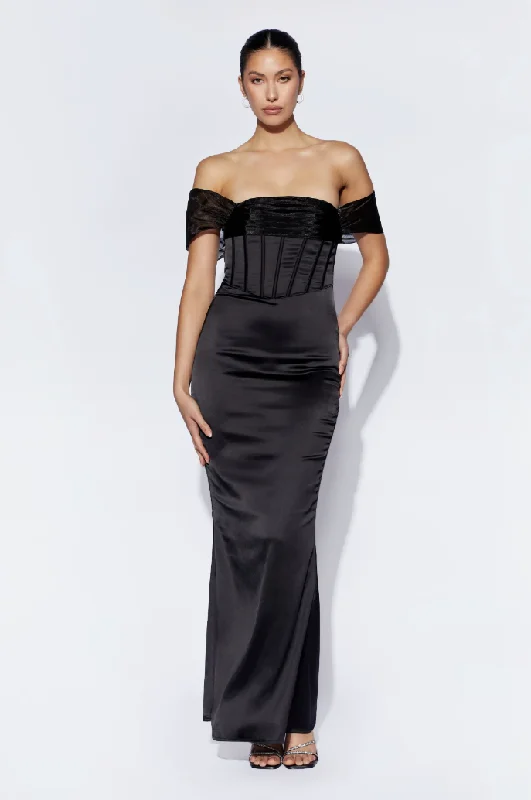 Formal Dress for Beach WeddingsXL - meshki black satin corset gown