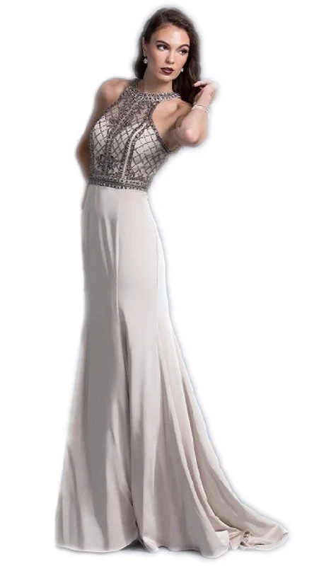 prom dresses for curve-hugging figuresTrevi Collection - Jewel Accented Halter Prom A-line Dress