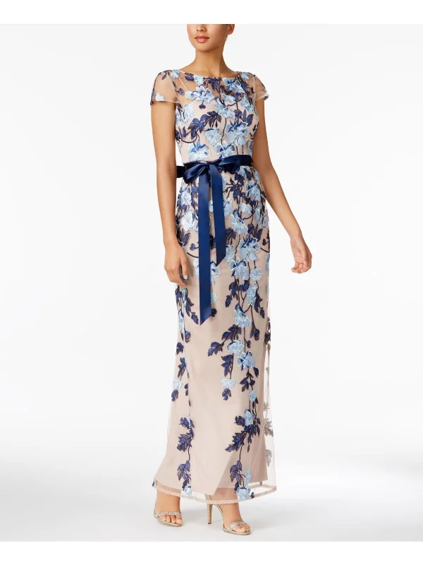 Formal Dress Trends 20236 - adrianna papell champagne & blue floral gown