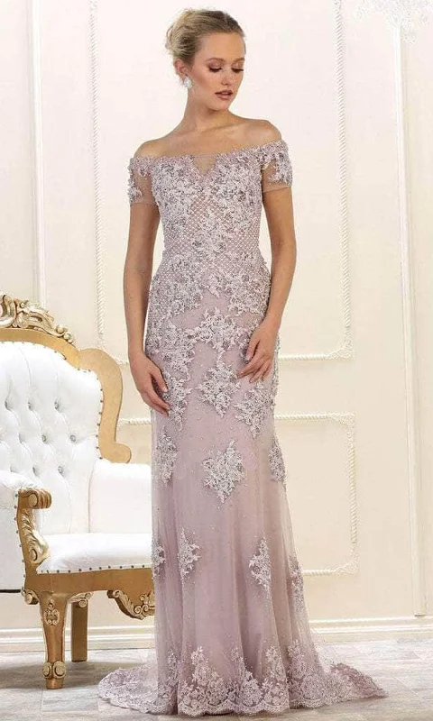 open-back prom dressesMay Queen RQ7621 - Floral Appliqued Column Prom Dress