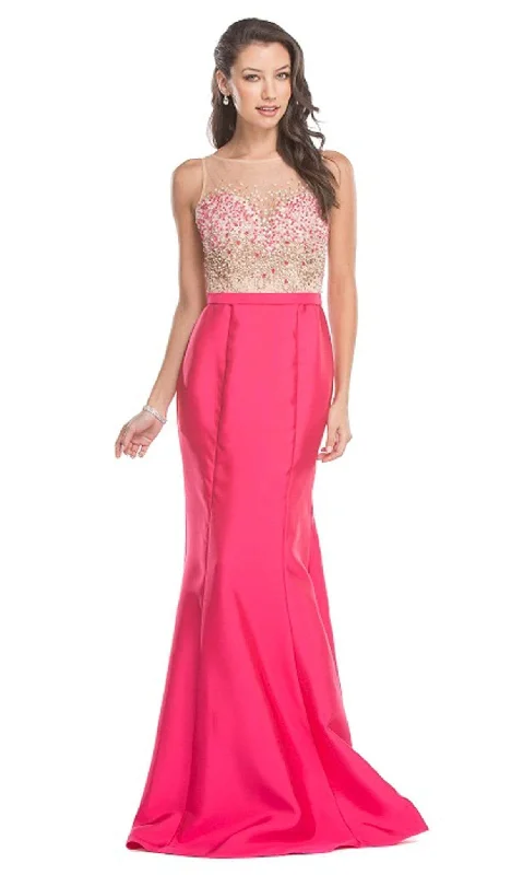 modern prom dressesTrevi Collection - Embellished Illusion Bateau Trumpet Prom Dress