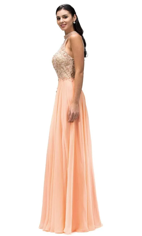 chiffon prom dressesDancing Queen 9293 - Illusion High Halter Prom Gown