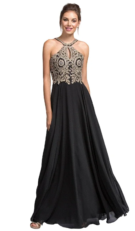 prom dresses for tall girlsTrevi Collection - Halter V-Back Long Prom Dress L1988 - 1 pc Champ-Gold In Size L Available