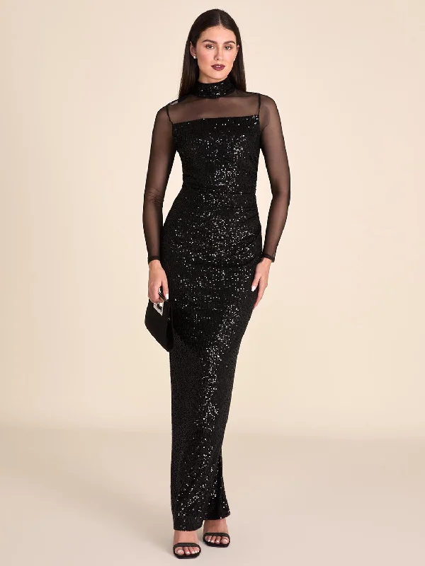 Formal Dress for Golf TournamentsMock Neck Sequin Column Gown