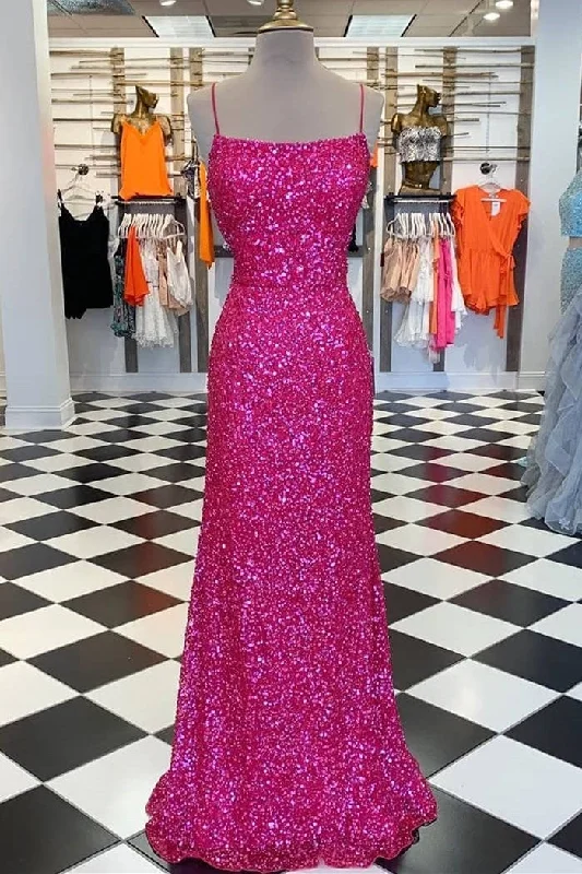 Formal Dress for Beach ThemesNeon Pink Sequin Mermaid Long Formal Dress