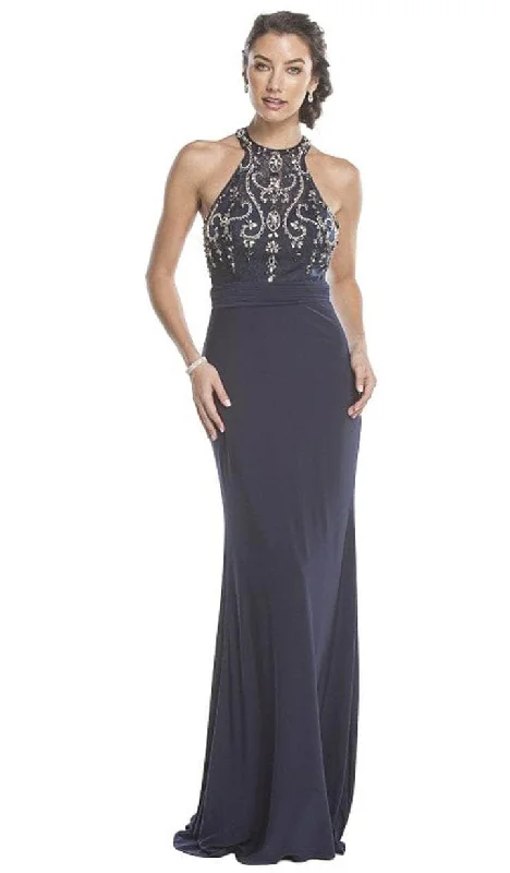 illusion sleeve prom dressesAspeed Design - High Halter Fitted Prom Gown L1581