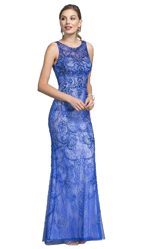 prom dresses with illusion panelsTrevi Collection - Beaded Illusion Sheath Prom Dress L1940 - 1 pc Royal In Size XS Available