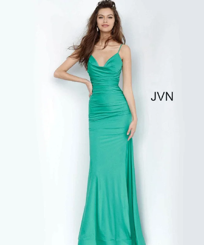 silk prom dressesJovani JVN00968ASC - Ruched Bodice Trumpet Prom Dress