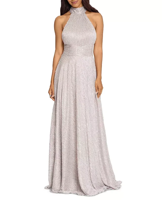 Formal Dress for Galasaqua pink metallic halter neck gown